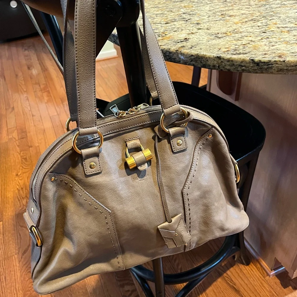 Saint Laurent Taupe Leather Dome Satchel with Gold Hardware - Picture 2 of 8